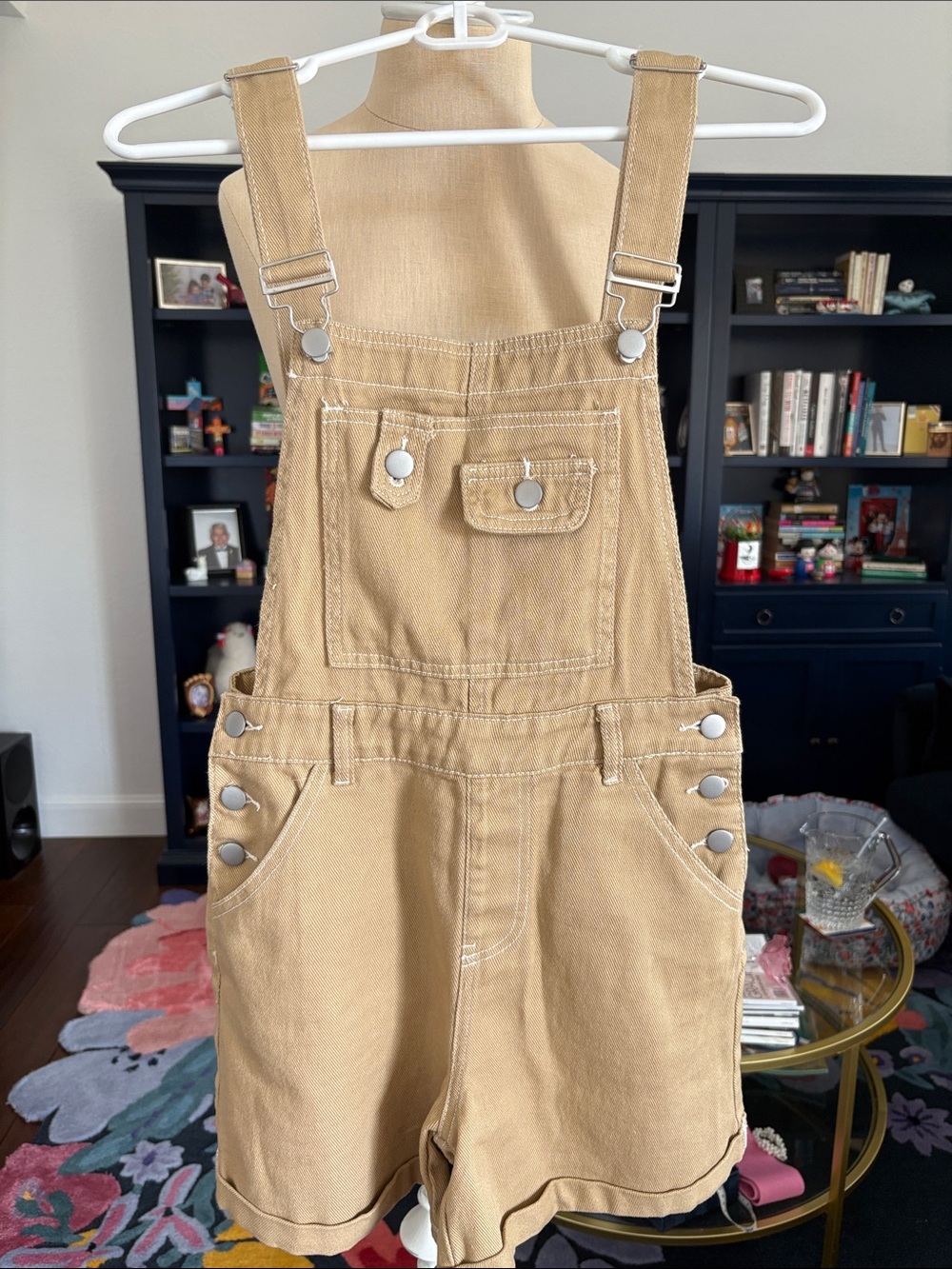 Dazy Beige with white trim Short Overalls size S